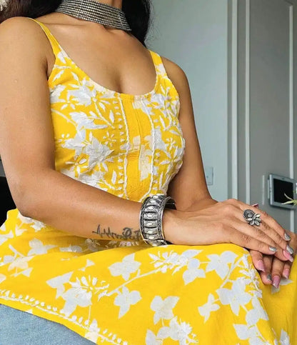 Sunrise Yellow Anokhi Mul Slit Chikan Kurta