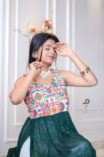 Denim Green Embroidered Gulnaz Kurta