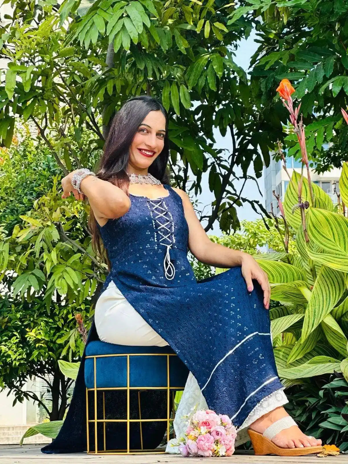 Liberty Blue Dori Sequence Gulnaz Kurta