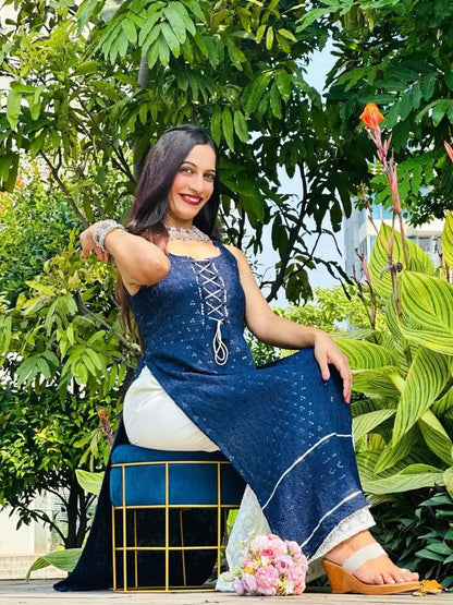 Liberty Blue Dori Sequence Gulnaz Kurta