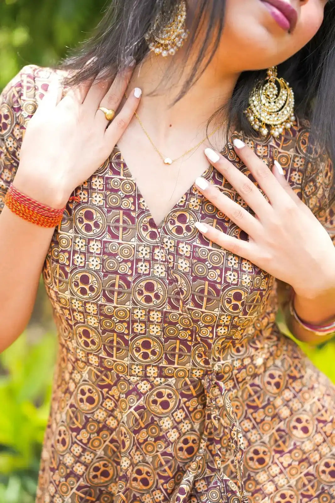 Jaipuri Handprinted Brown Gulnaz Twirl Anarkali