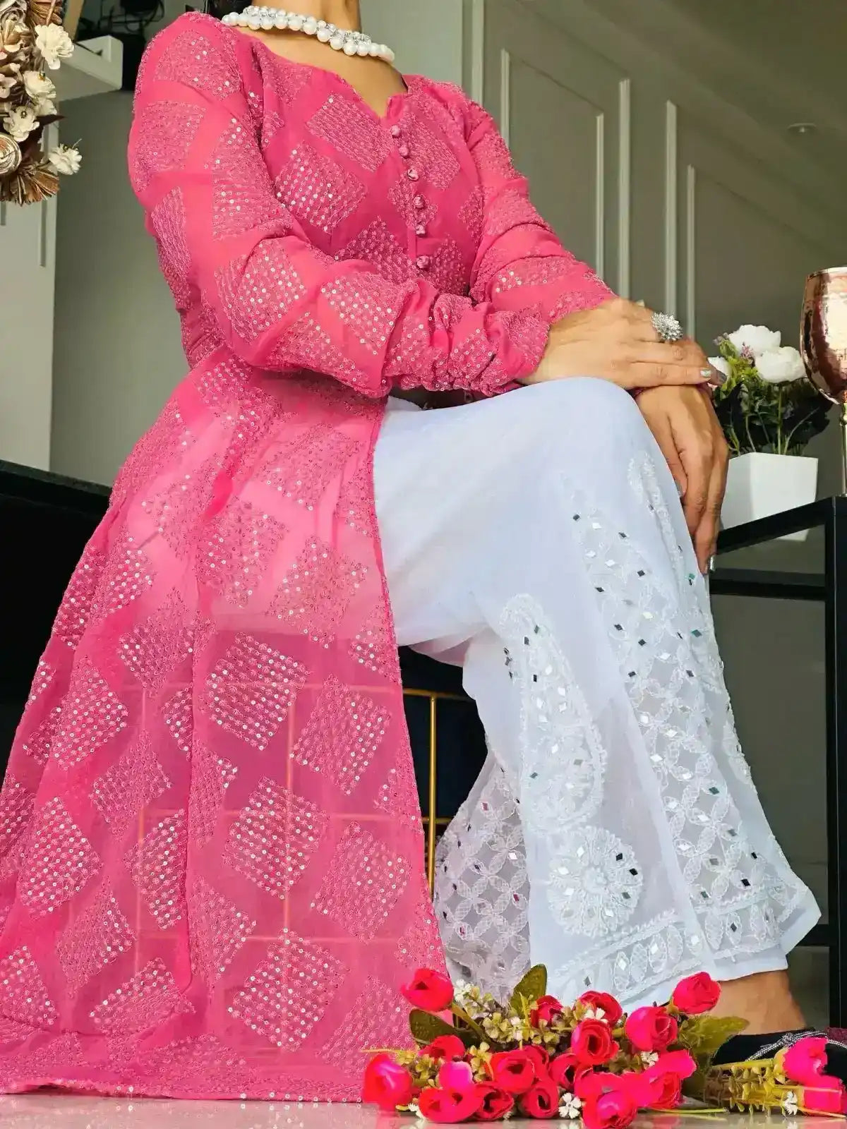 Apricot Peach Kali Styled Gulnaz Kurta