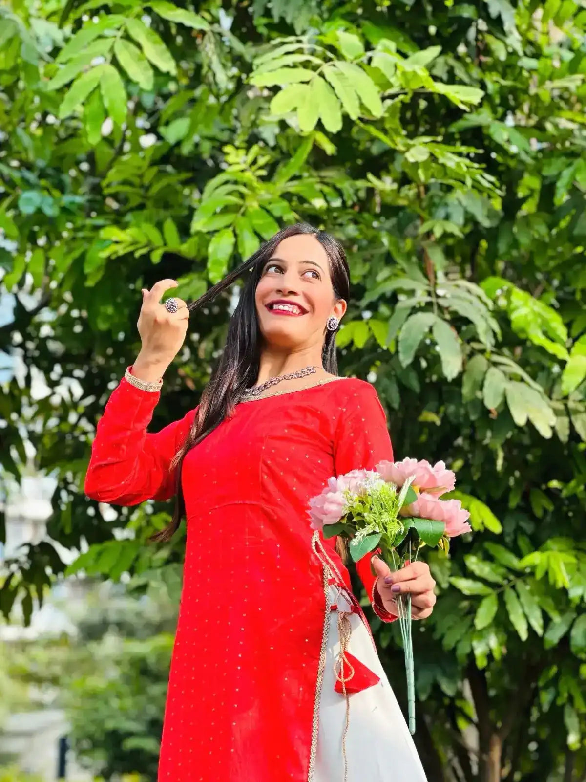 Hot Red Sequence Embroidered Gulnaz Kurta