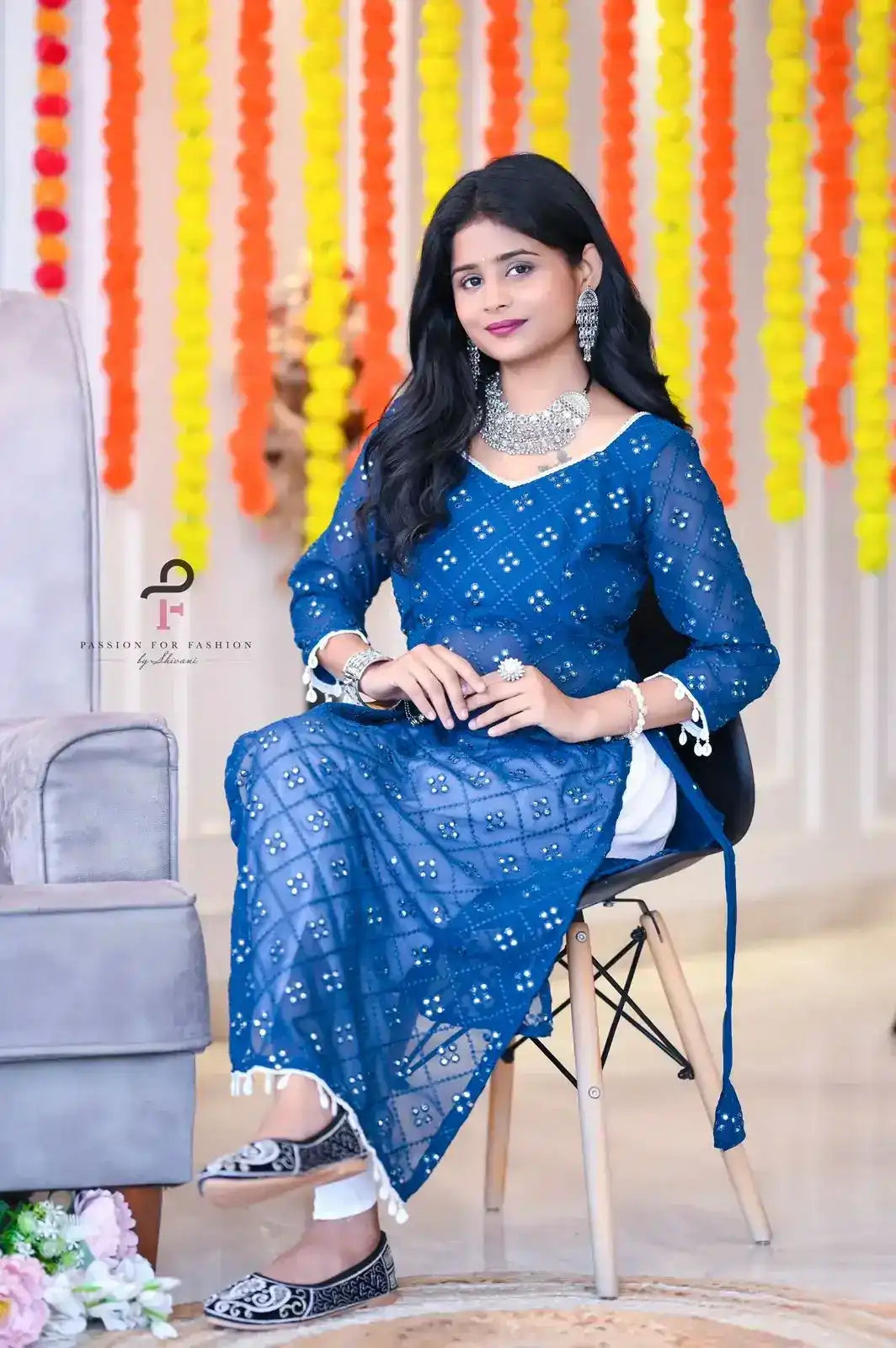 Shiraz Kerosene Blue Gulnaz Kurta