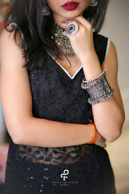 Sooty Black Embroidered Gulnaz Kurta