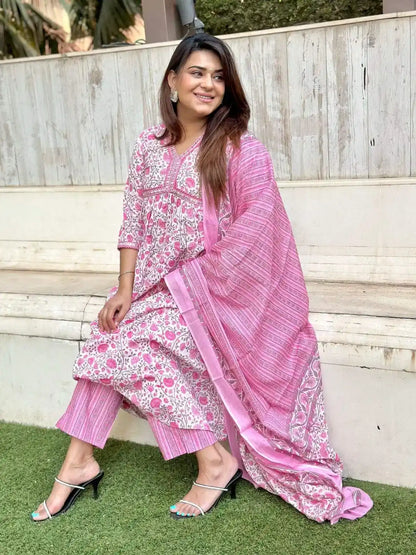 Poonam's Blush Pink Kalamkari Nyra Suit Set