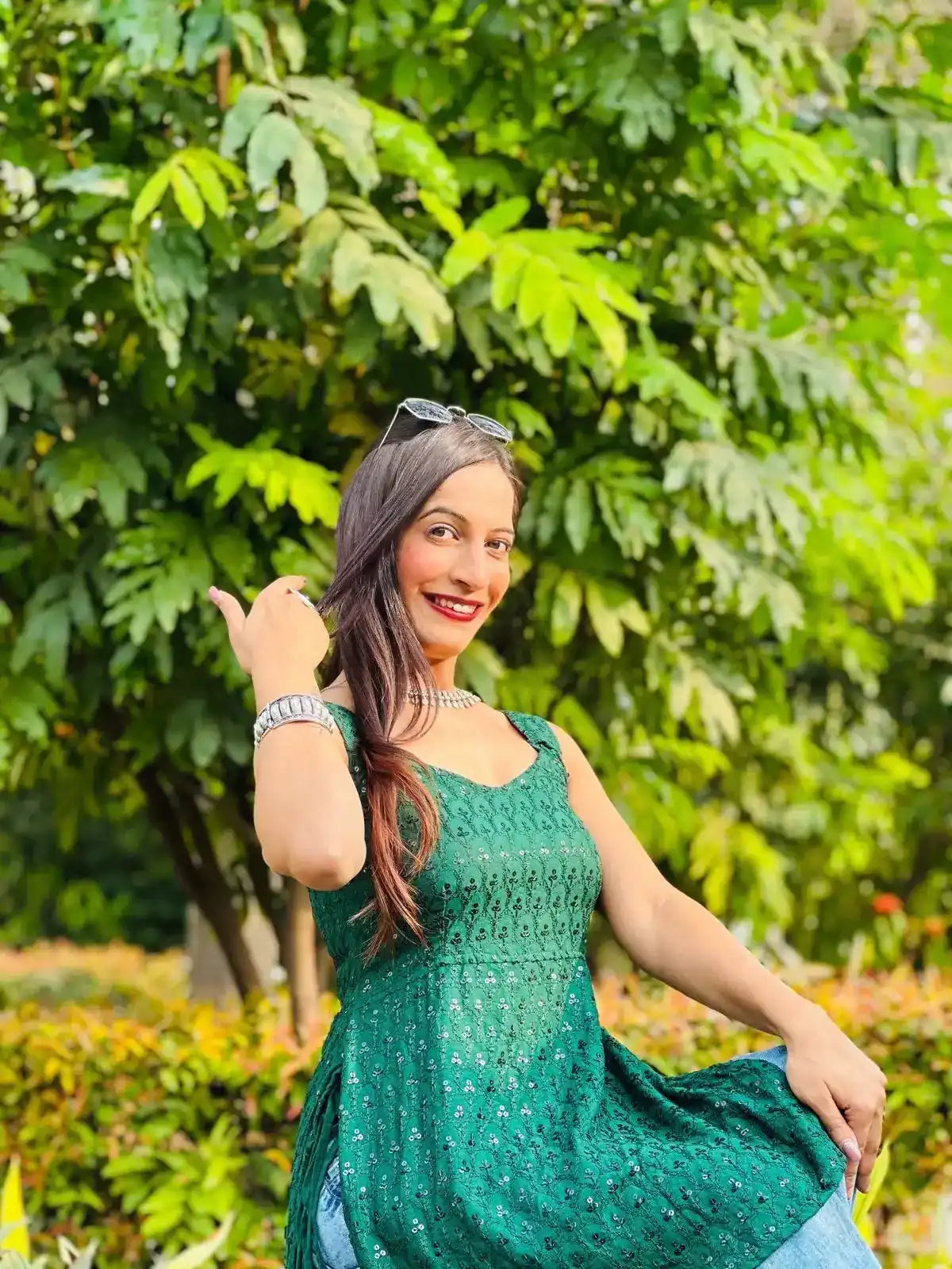 Zelen Green Sequence Gulnaz Kurta