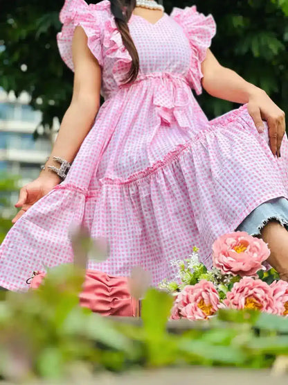Blush Pink MulMul Gulnaz Frill Kurta