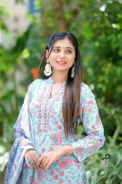 Soft Blue Jaipuri Meher Suit Set