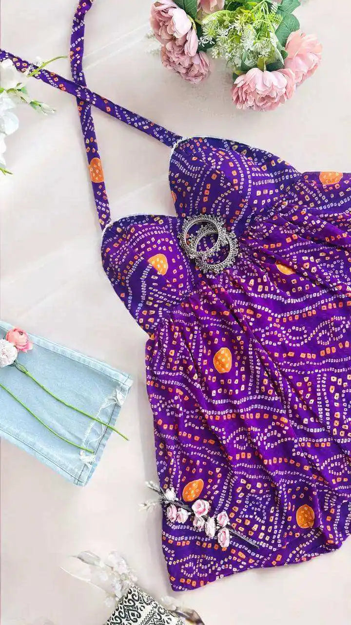 Bloom Purple Bandhej Peplum Top