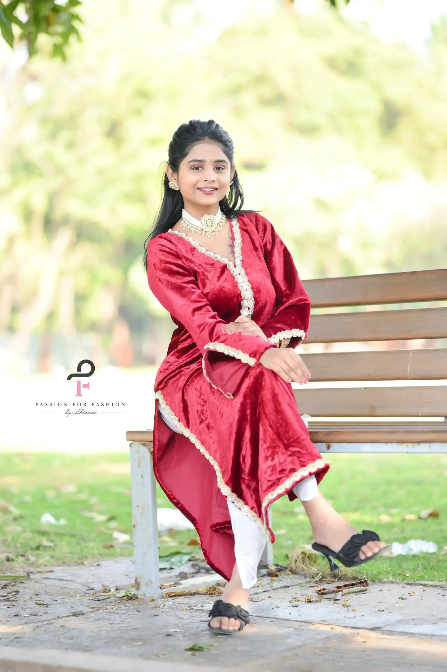 Rose Maroon Velvet Gulnaz Kurta