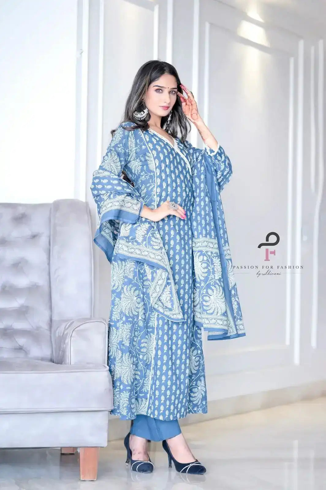 Sparkling Blue Meher Anarkali Suit Set