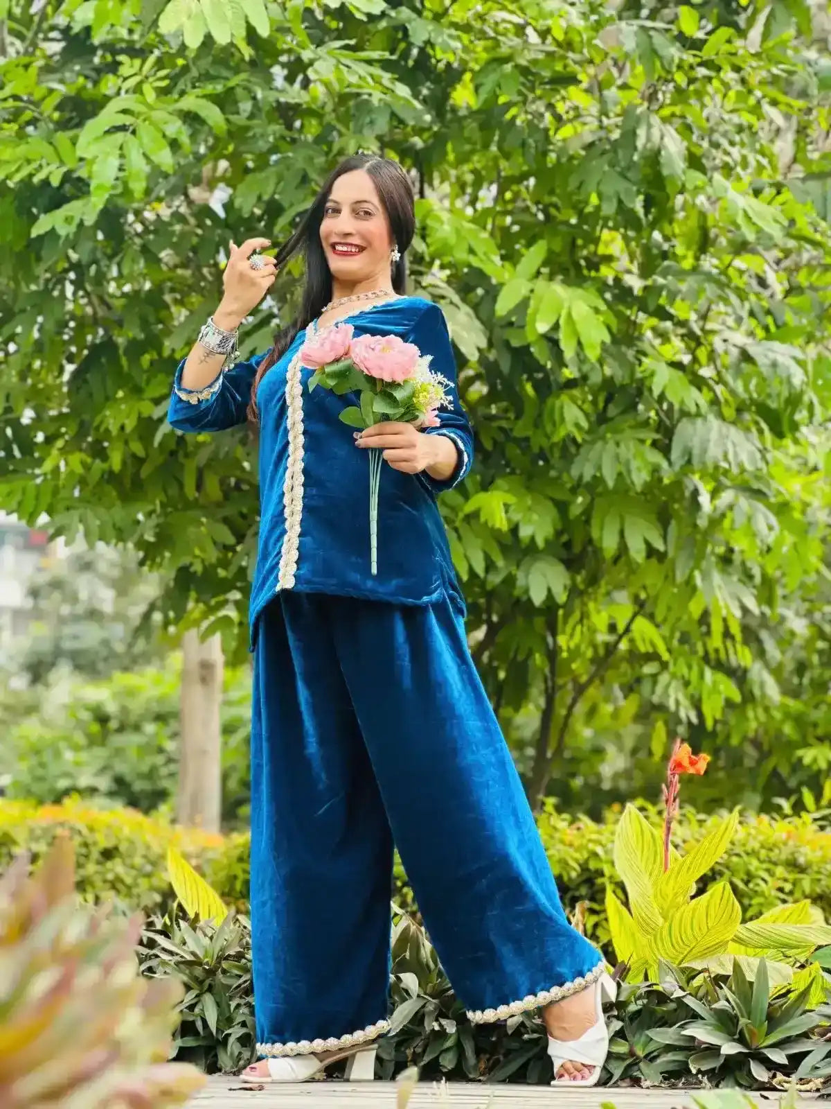 Azure Blue Velvet Gulnaz Cord Ensemble
