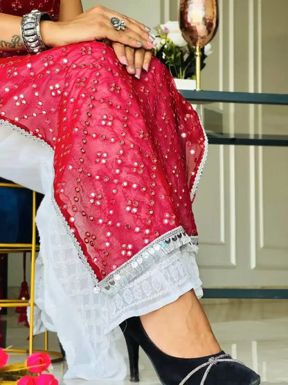 Swati's Scarlet Maroon Mirror Gulnaz Kurta