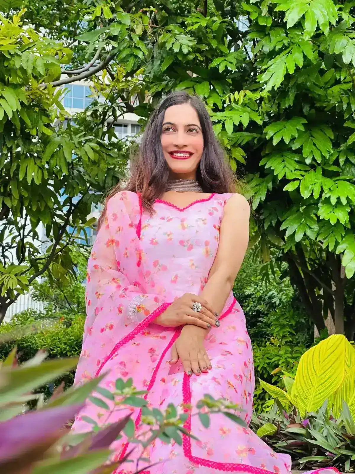 Pink Blush Organza Gulnaz Kurta