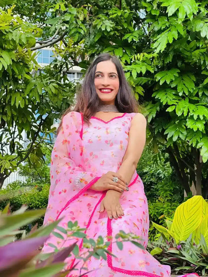 Pink Blush Organza Gulnaz Kurta
