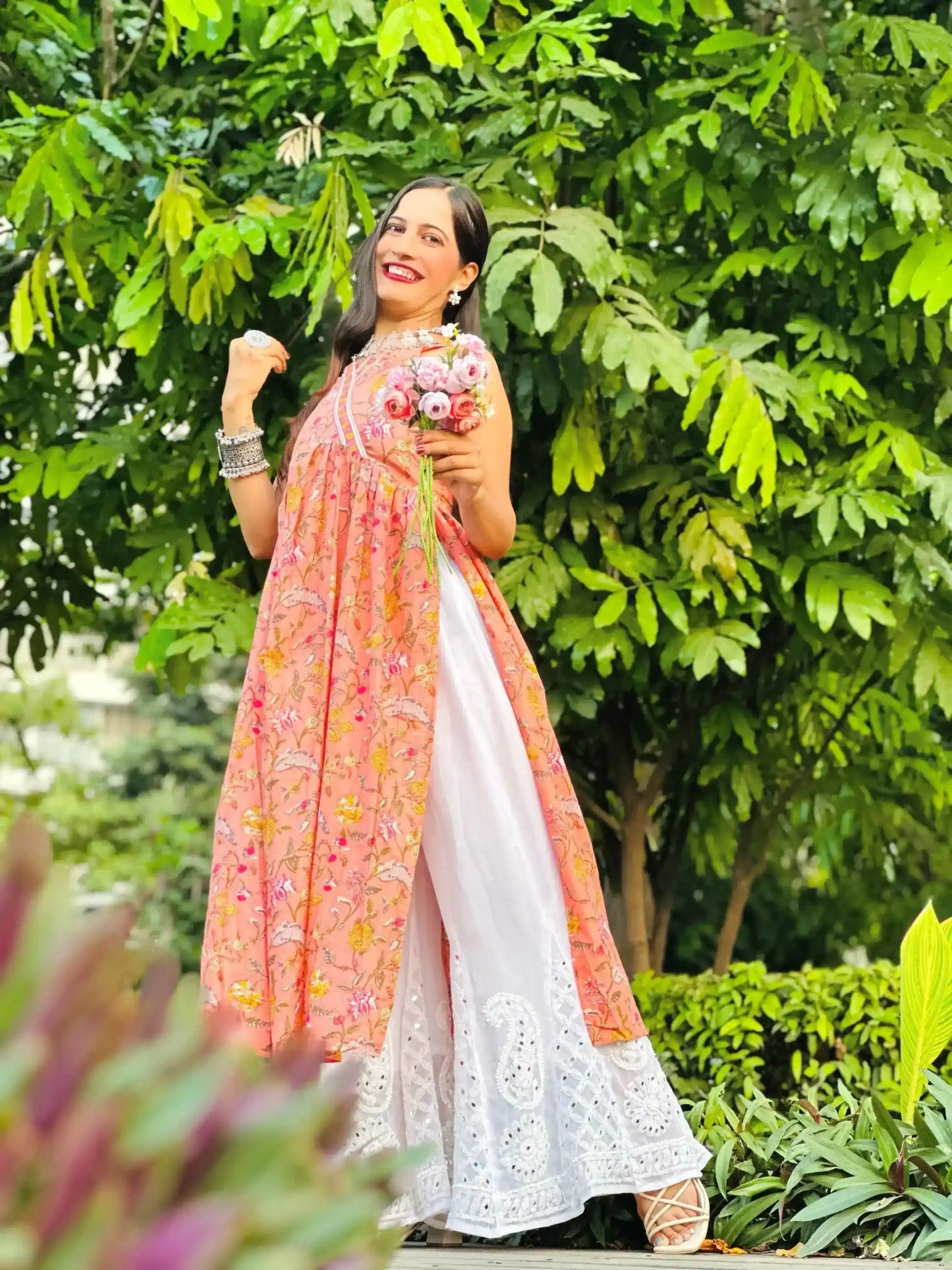 Peach Kalamkari MulMul Gulnaz Kurta
