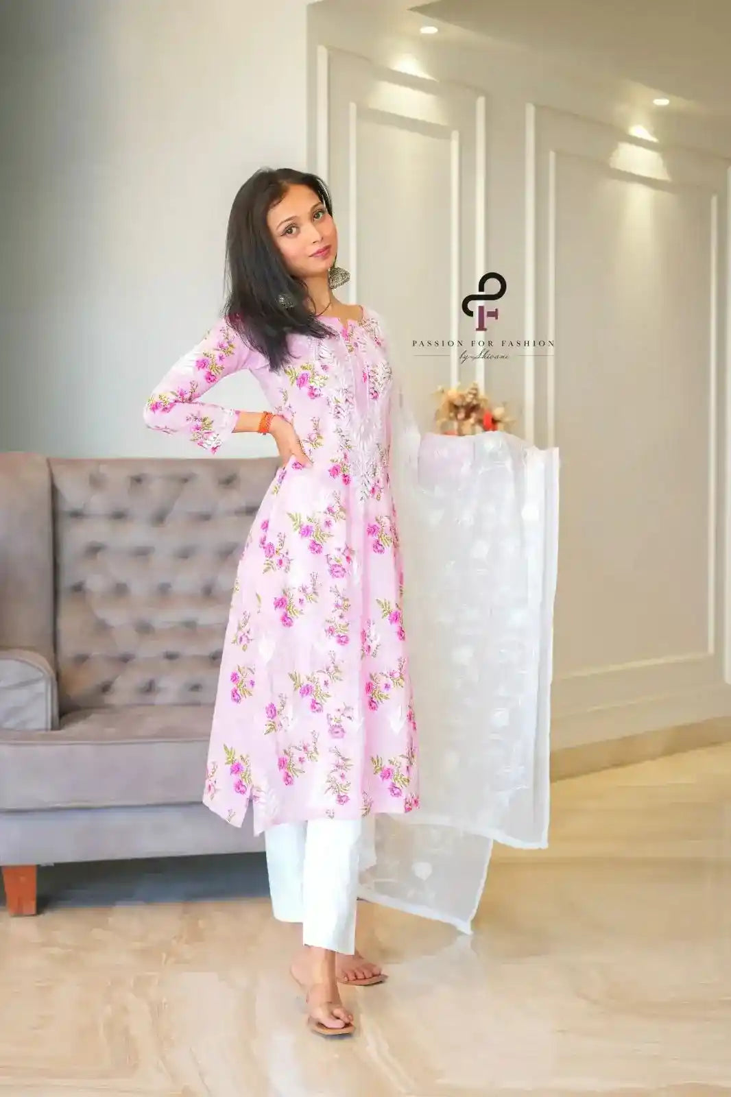 Blush Pink Rangrez Mul Chikan Kurta