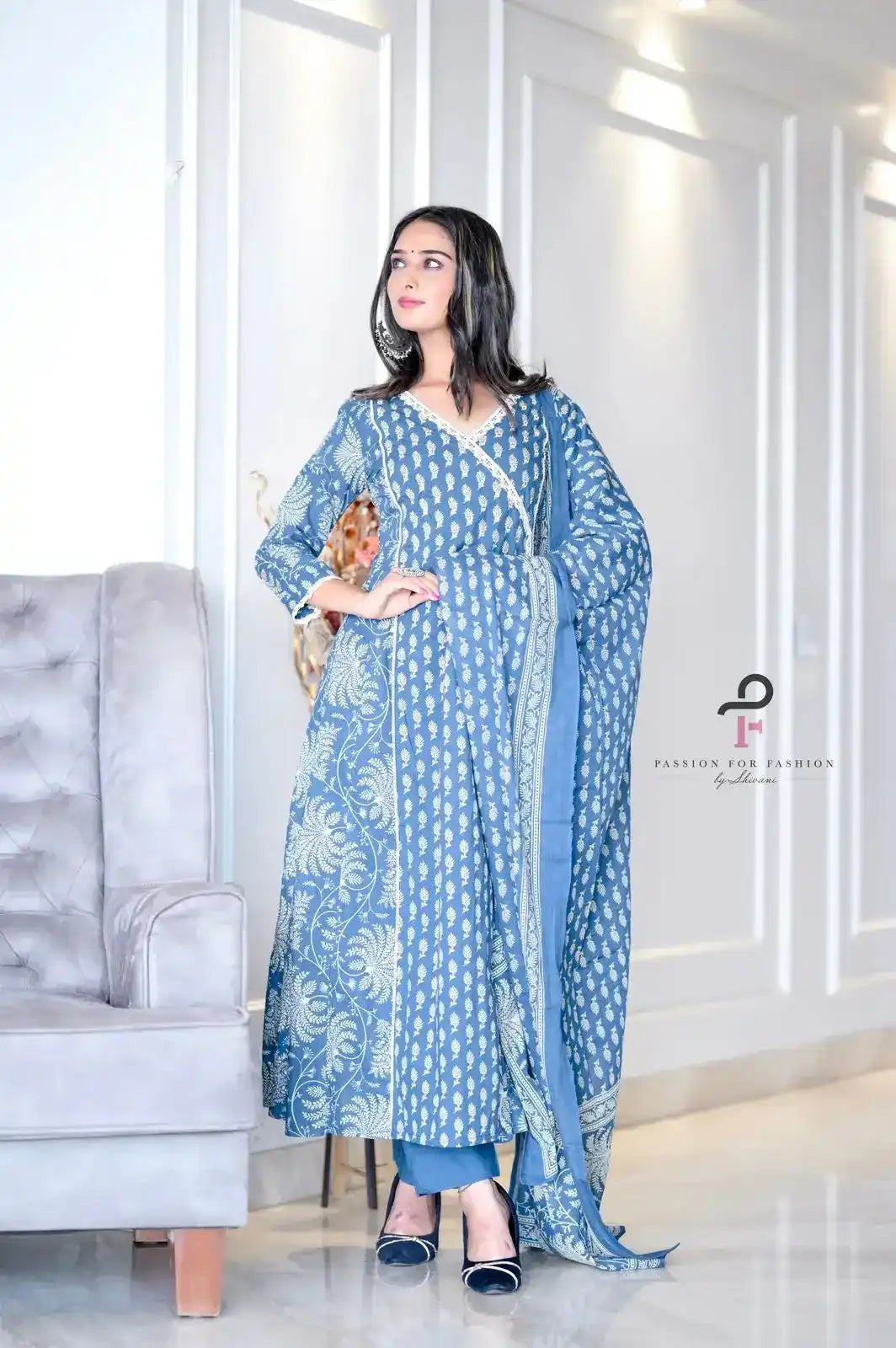 Sparkling Blue Meher Anarkali Suit Set