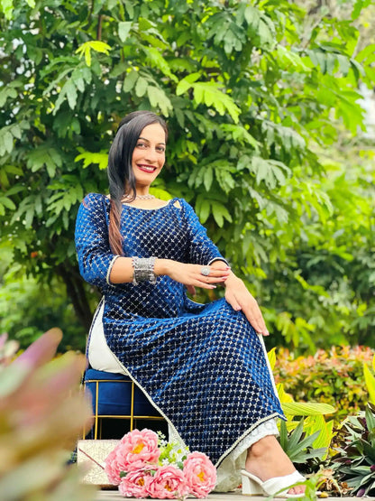Twilight Blue Velvet Gulnaz Kurta