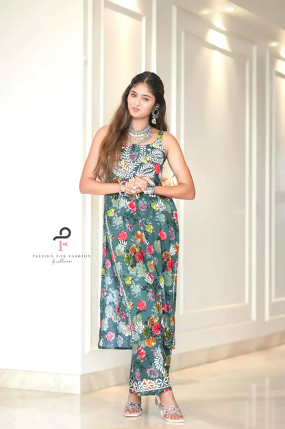 Classic Green Nazakat Chikan Noor Set