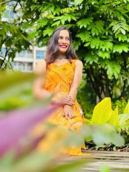 Yellow Bandhej Gulnaz Slit Kurta