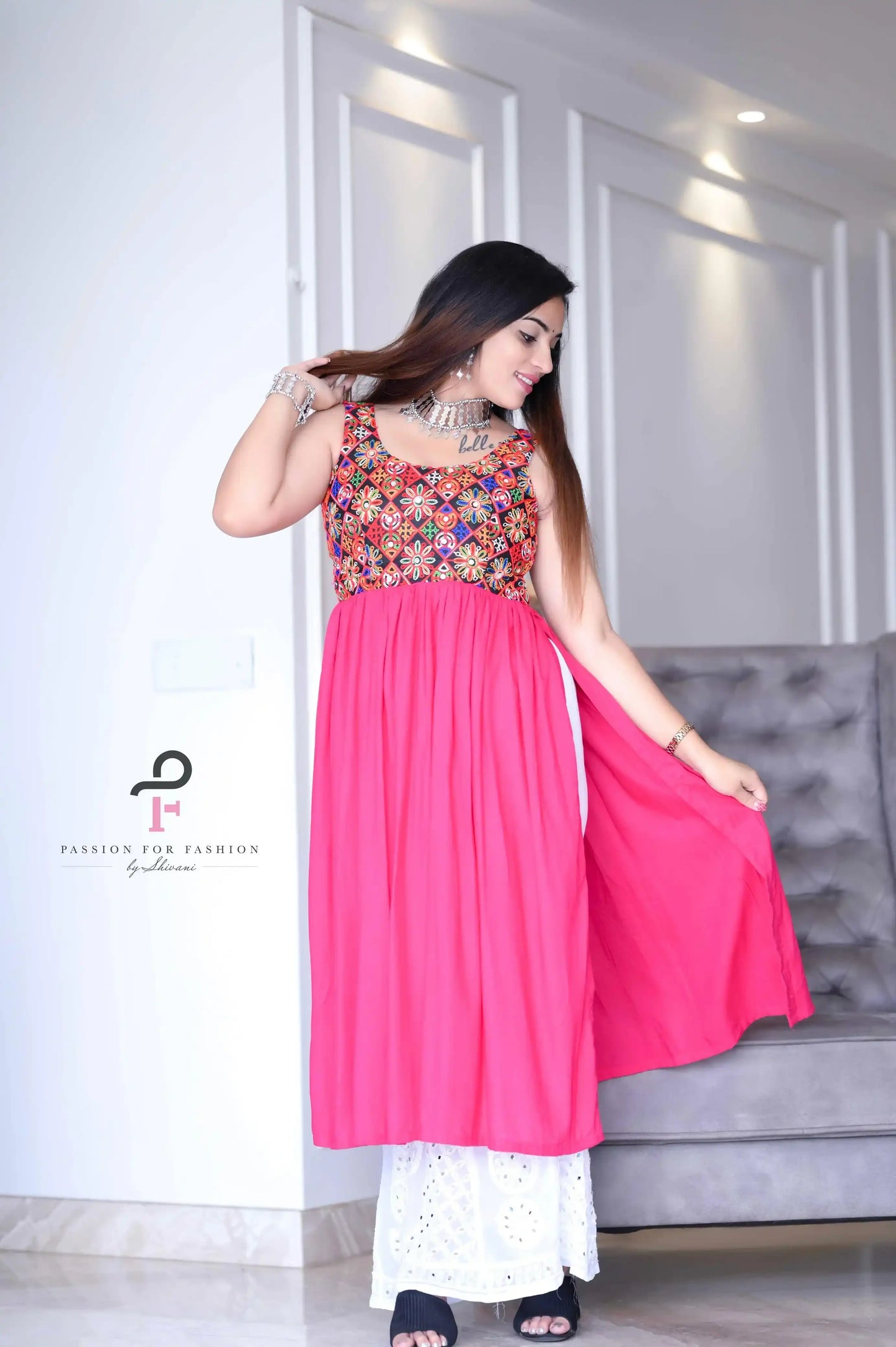 Gamti Pink Gulnaz Embroidered Kurta