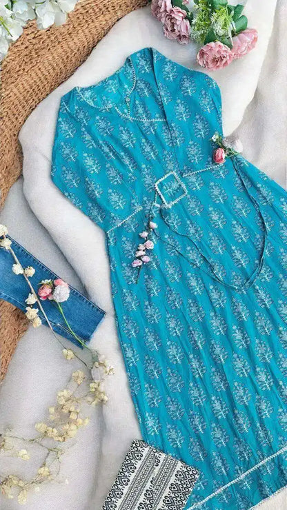 Blush Blue Handblock Kurta