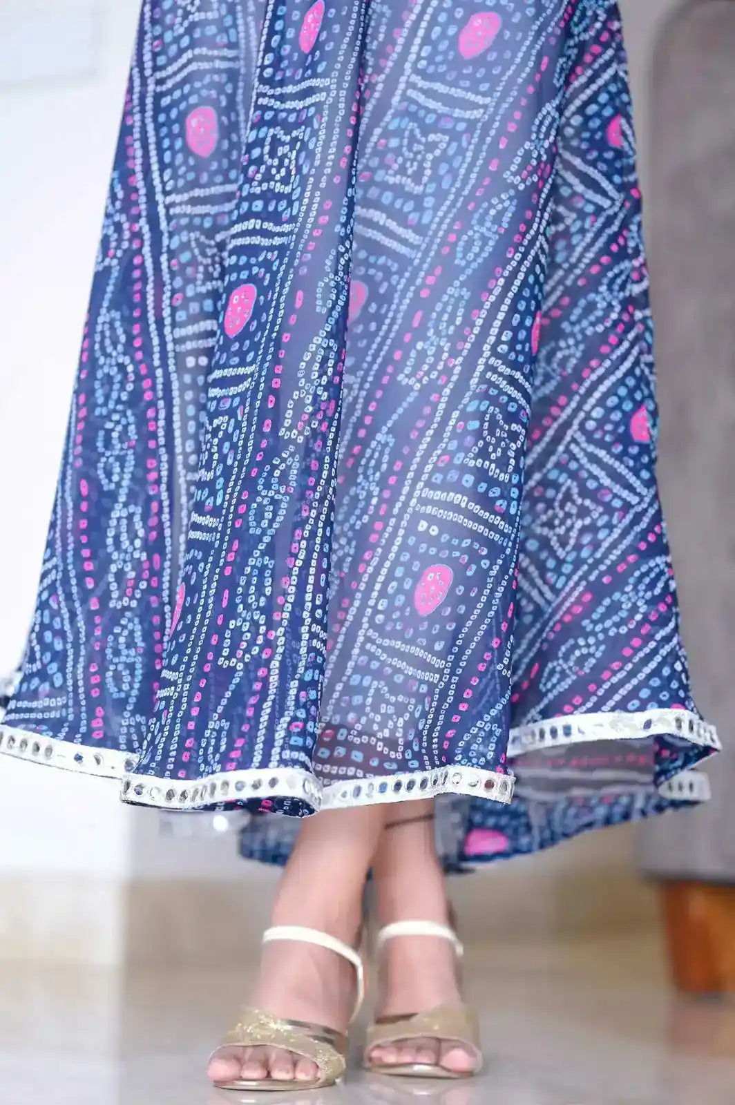 Azure Blue Bandhej Gulnaz Anarkali