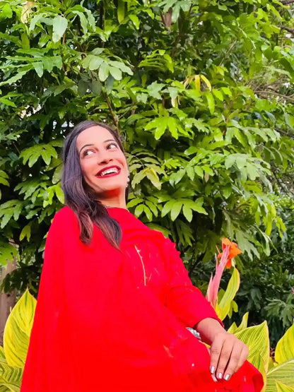 Red Kesari Embroidered Meher Suit Set