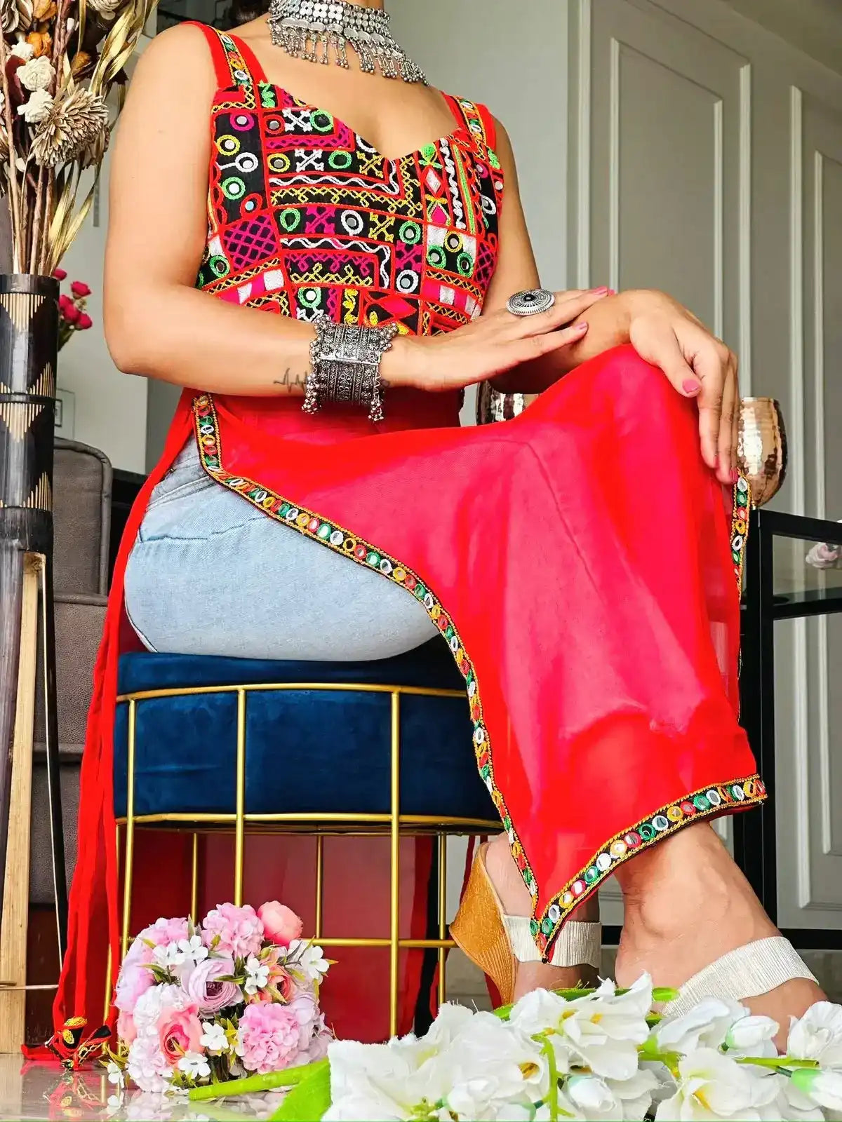 Hot Red Dori Gamti Gulnaz Kurta