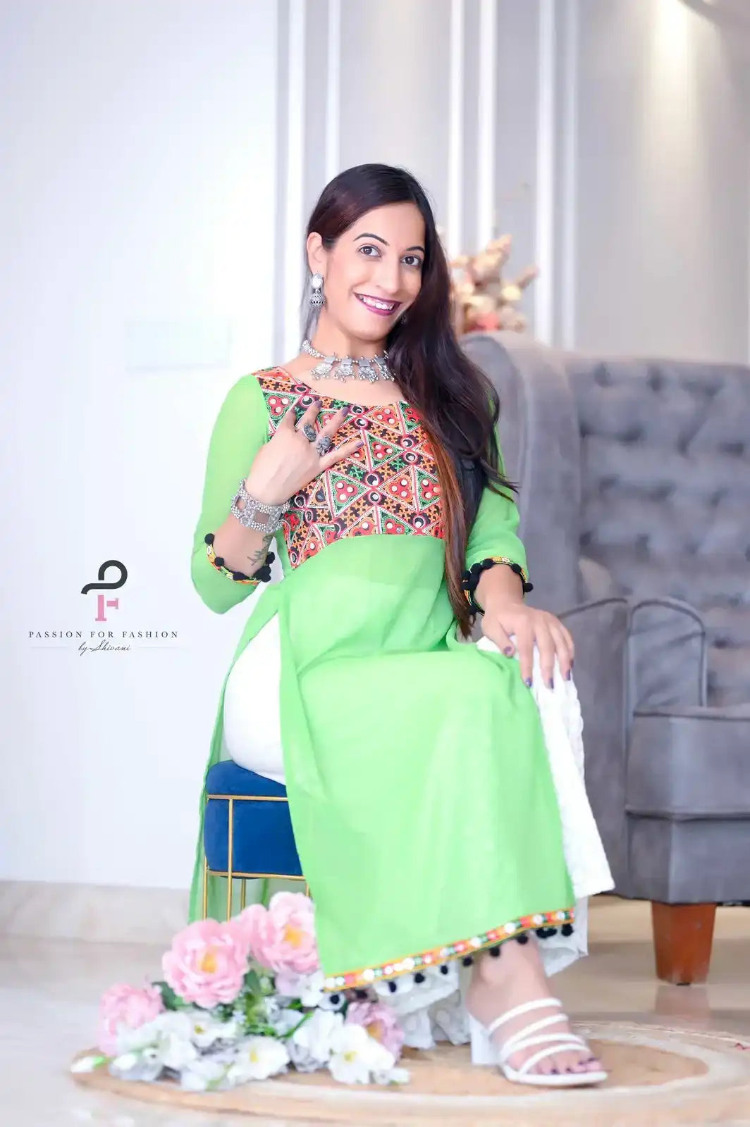 Blush Green Gulnaz Embroidered Kurta