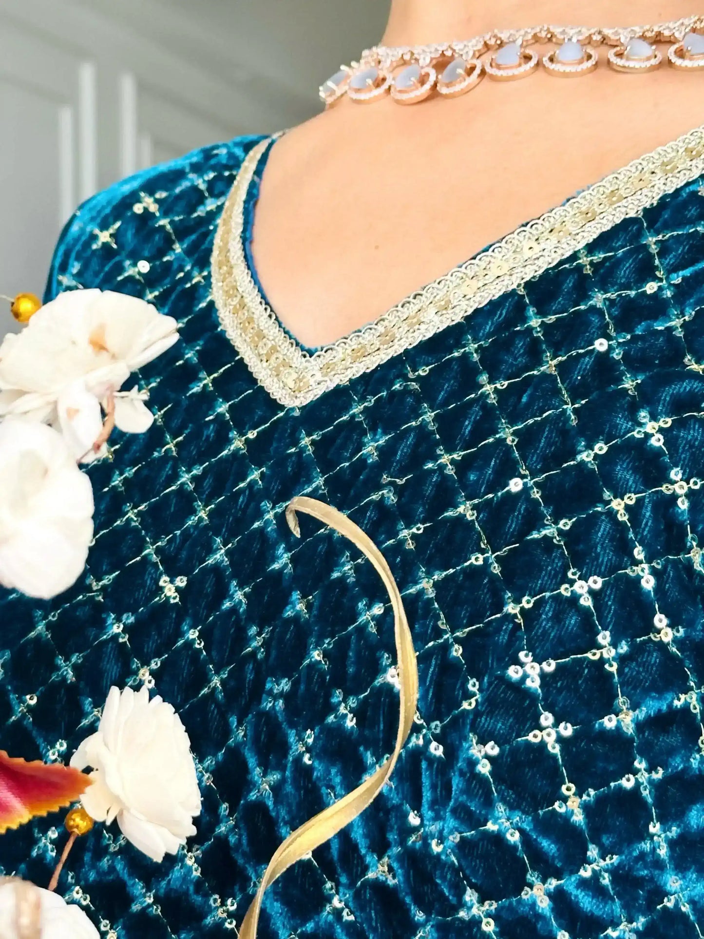 Fine Turquiose Velvet Gulnaz Kurta