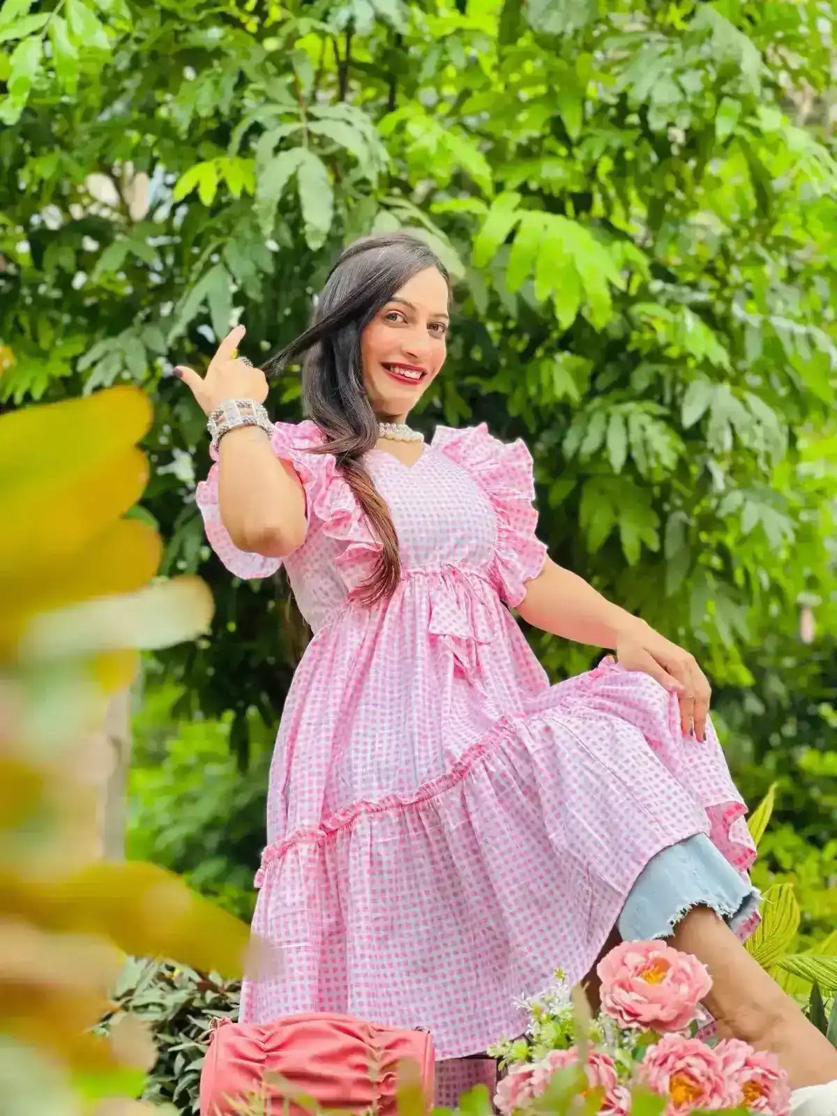 Blush Pink MulMul Gulnaz Frill Kurta