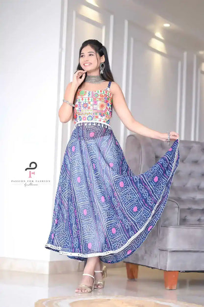 Azure Blue Bandhej Gulnaz Anarkali