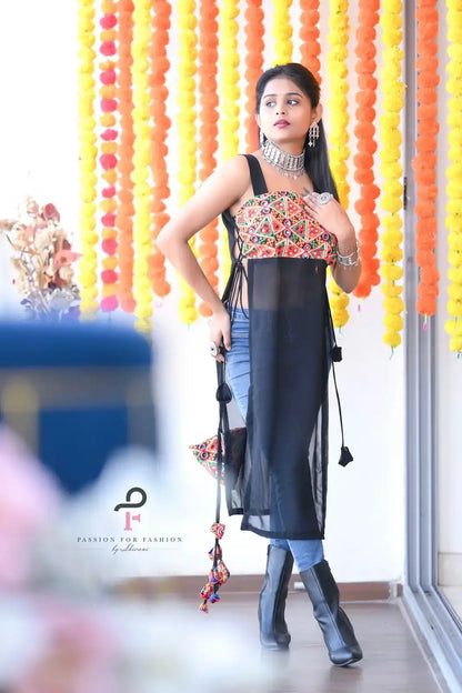 Sunlit Black Dori Gulnaz Kurta