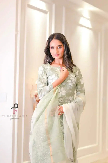 Blush Green Katha Work Meher Suit Set