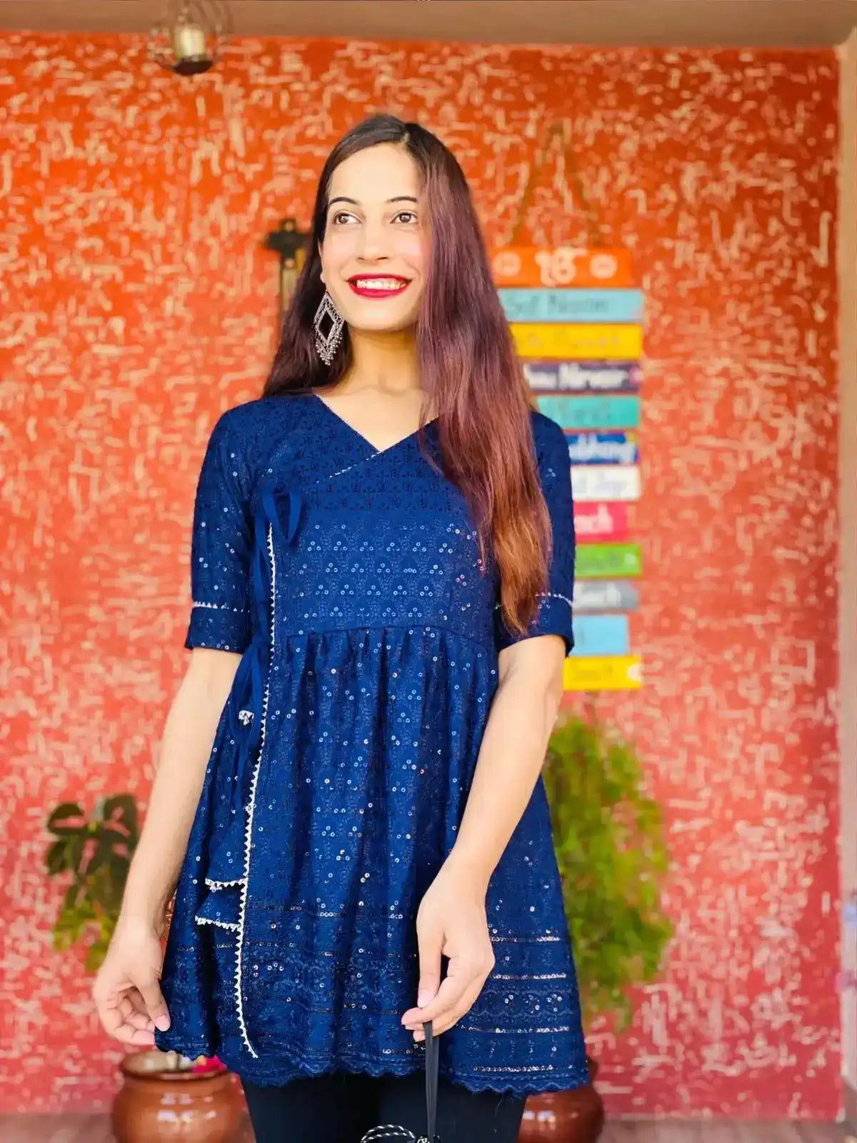 Azure Blue Sequence Angrakha Top