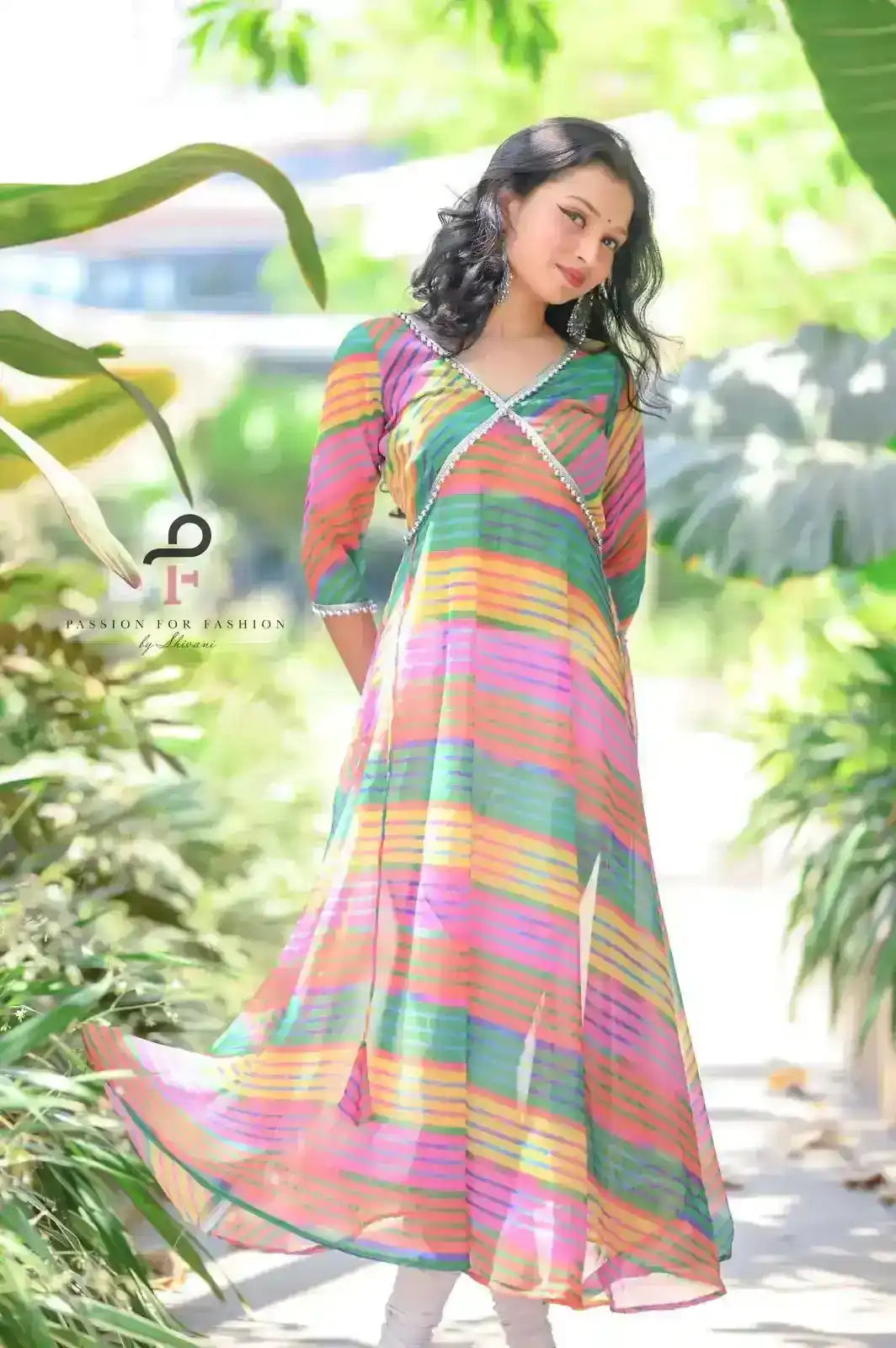 Rosebloom Blush Lehriya Twirl Anarkali