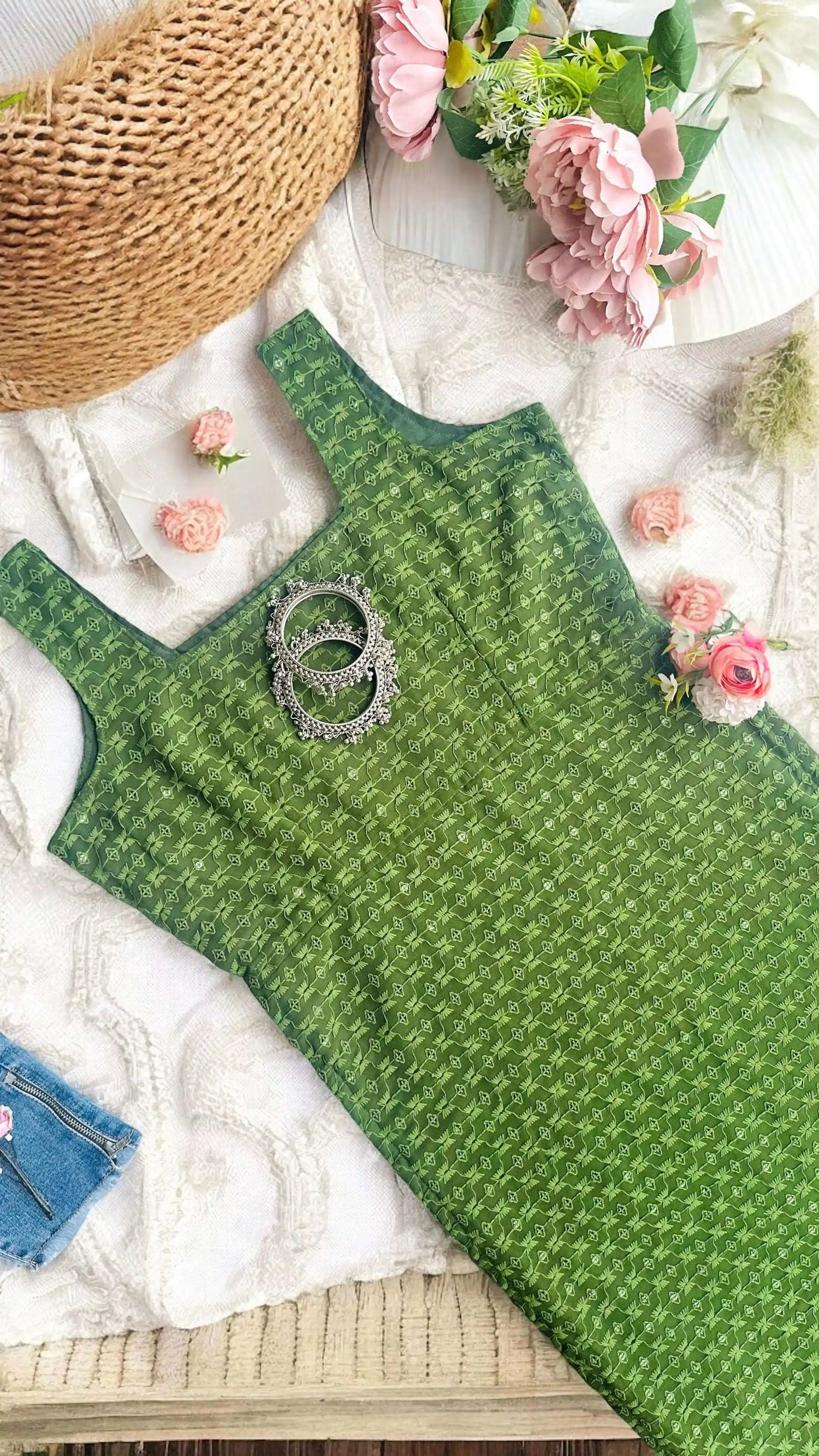 Lawn Green Gulnaz Embroidered Kurta