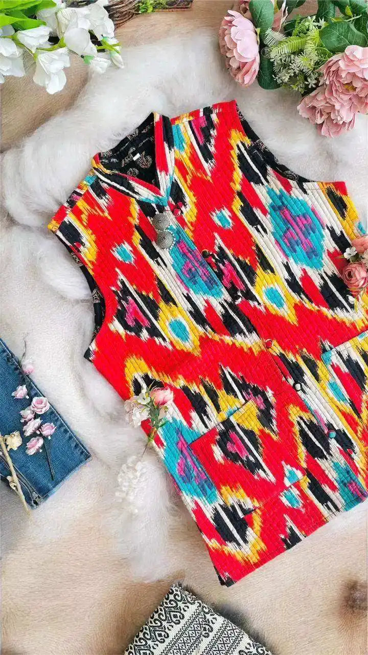 Red Ikkat Jaipuri Jacket