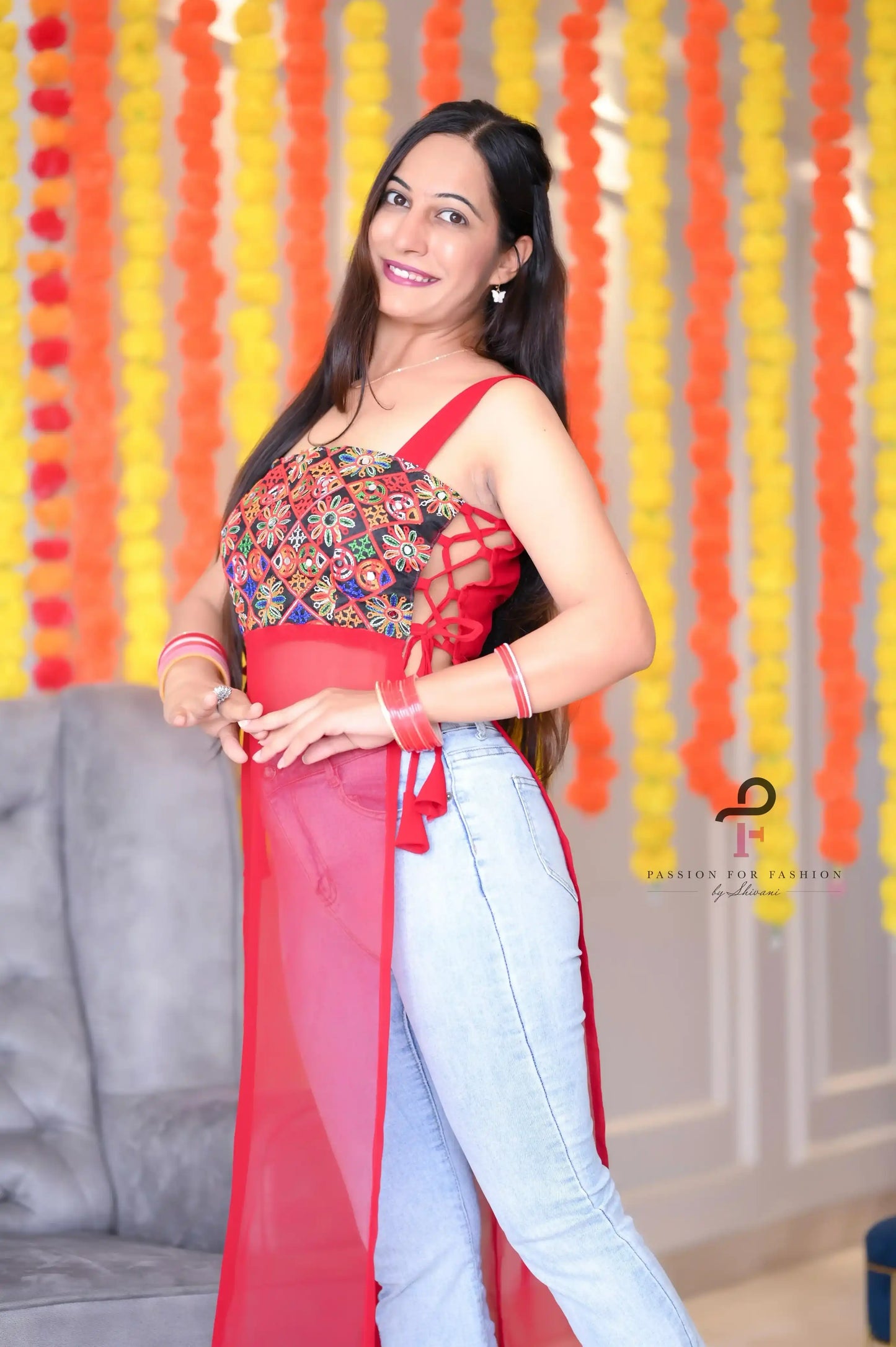 Hot Red Dori Gamti Gulnaz Kurta