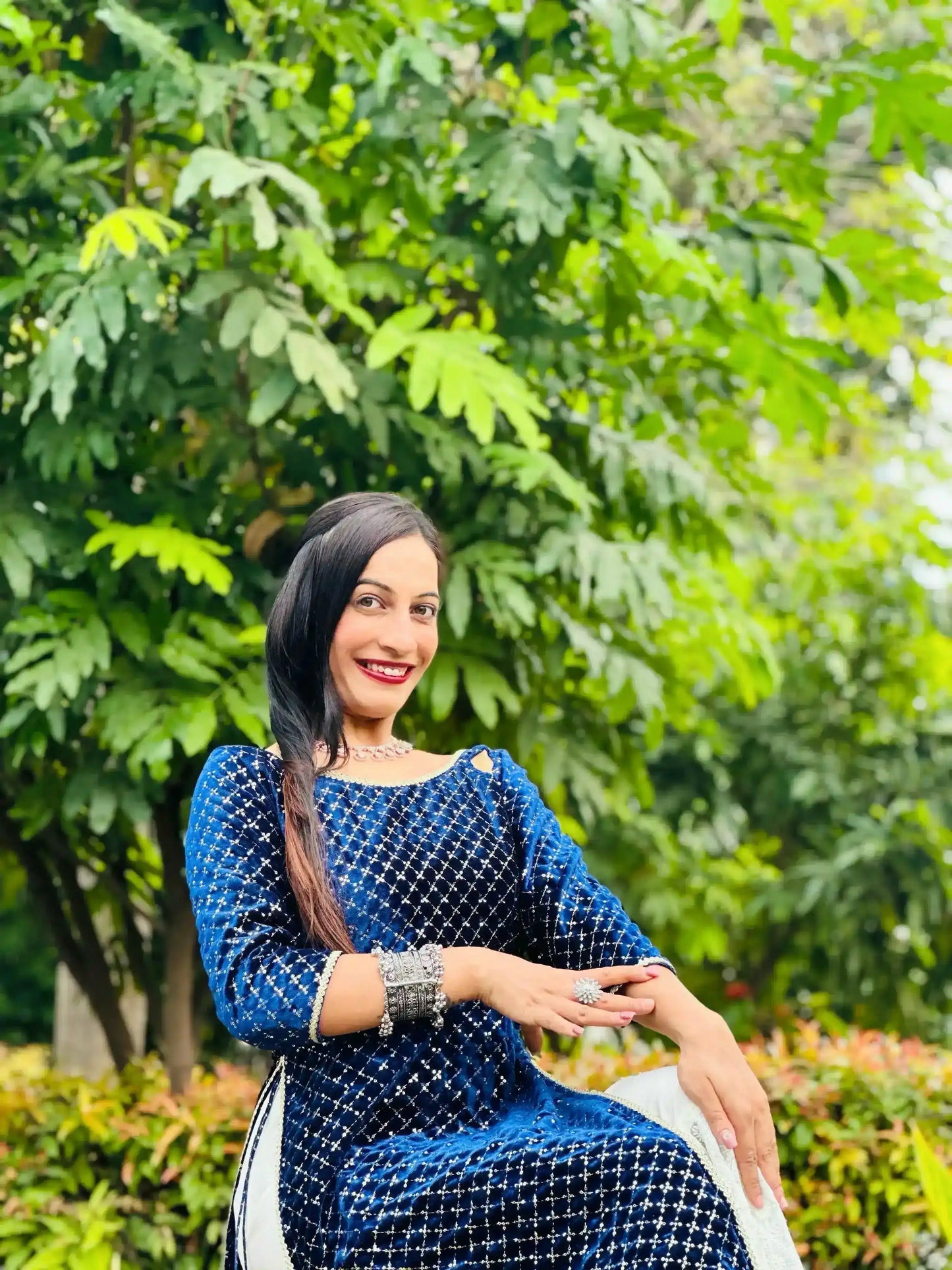 Twilight Blue Velvet Gulnaz Kurta
