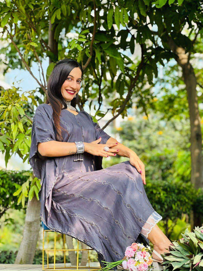 Chloe Chic Grey Muslin Kaftan Set