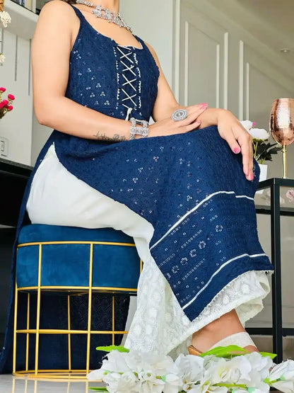 Liberty Blue Dori Sequence Gulnaz Kurta