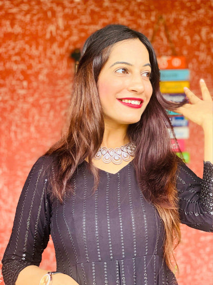 Elegant Black Sequence Embroidered Gulnaz Cord