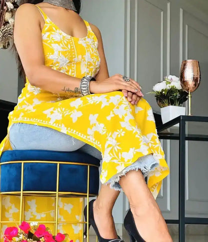 Sunrise Yellow Anokhi Mul Slit Chikan Kurta
