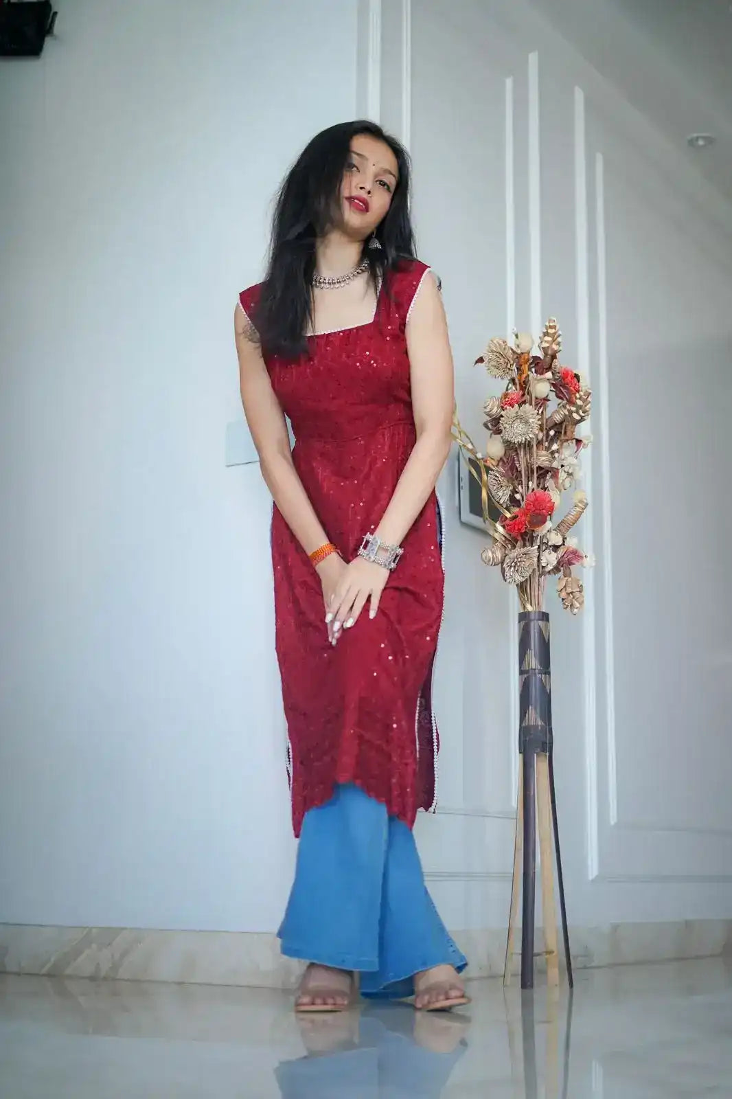 Blush Maroon Sequence Gulnaz Kurta