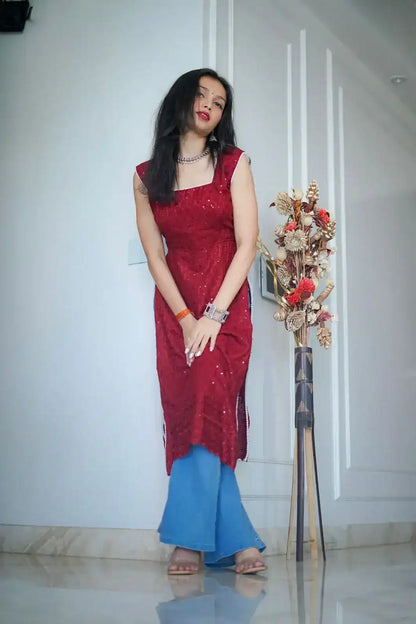Blush Maroon Sequence Gulnaz Kurta