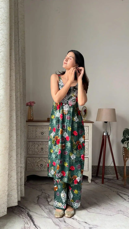 Classic Green Nazakat Chikan Noor Set